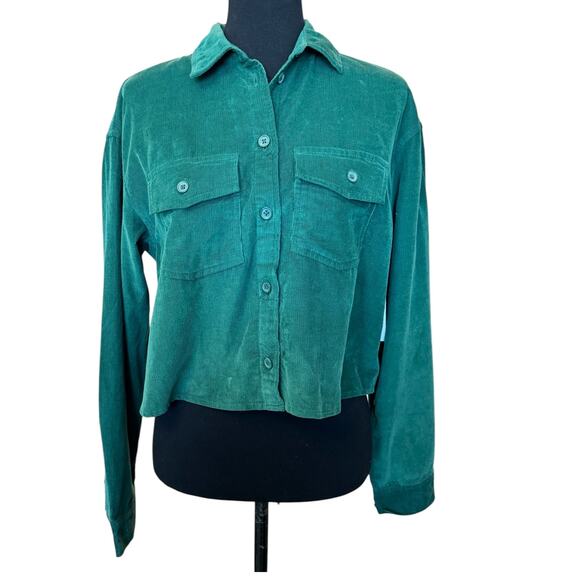 New ~ BP. NORDSTROM Green Long Sleeve Cropped Shirt Jacket Size XS FALL VIBES - Picture 1 of 5